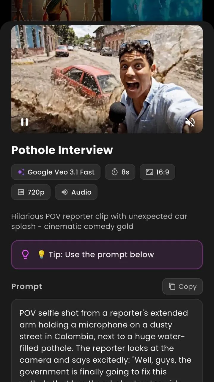 VIBE app interface showing AI-generated vertical video previews